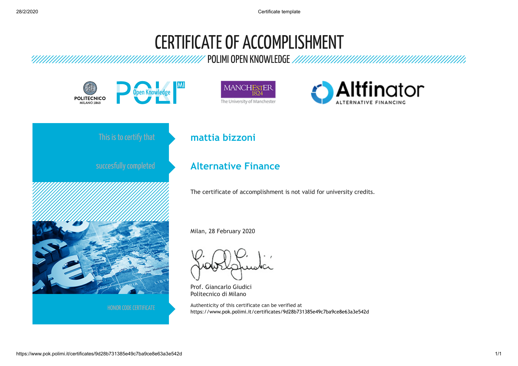 Certificato PoliMi — Alternative Finance — Mattia Bizzoni